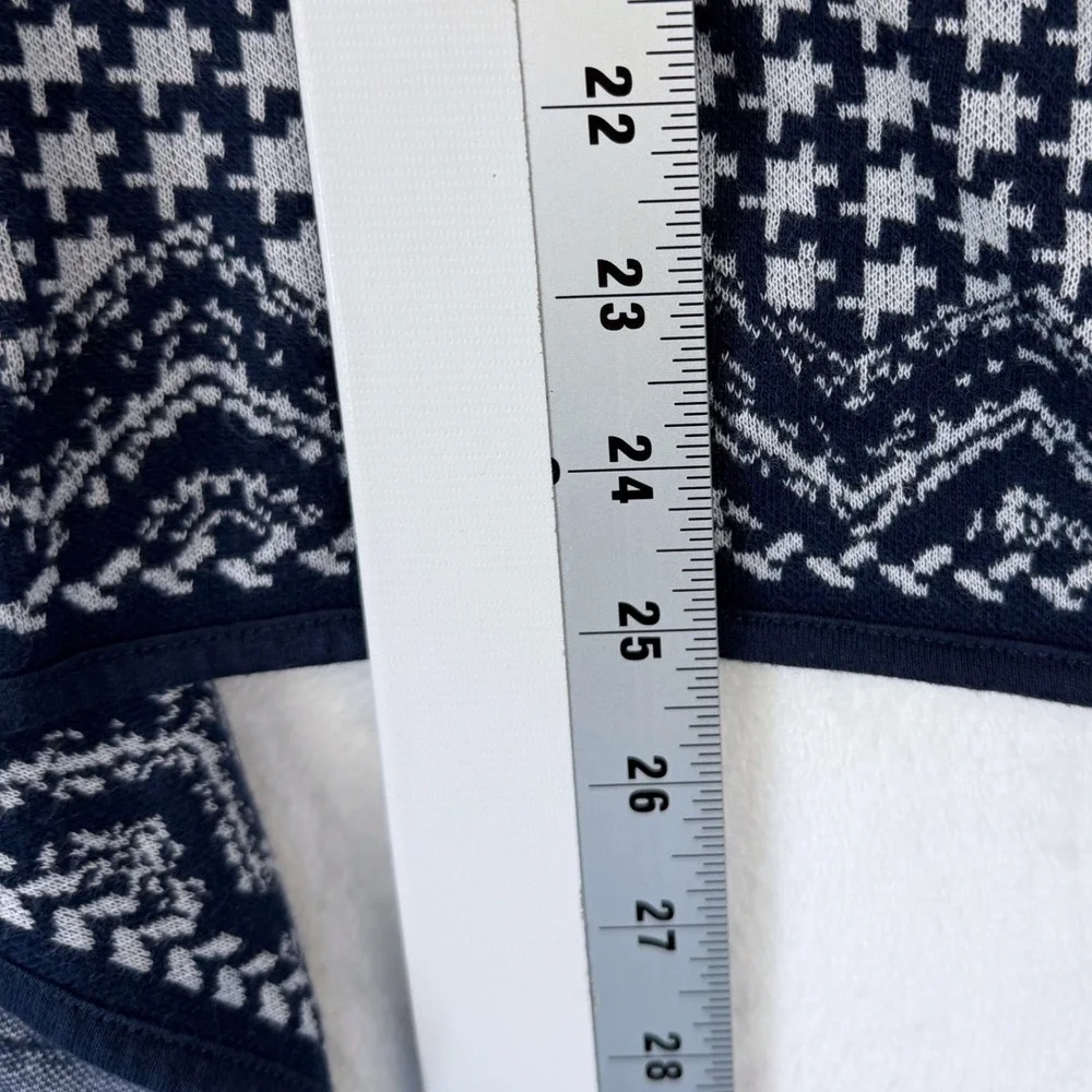 Dana Buchman Navy Blue White Geometric Cotton Open Front Cardigan Sweater Mens M